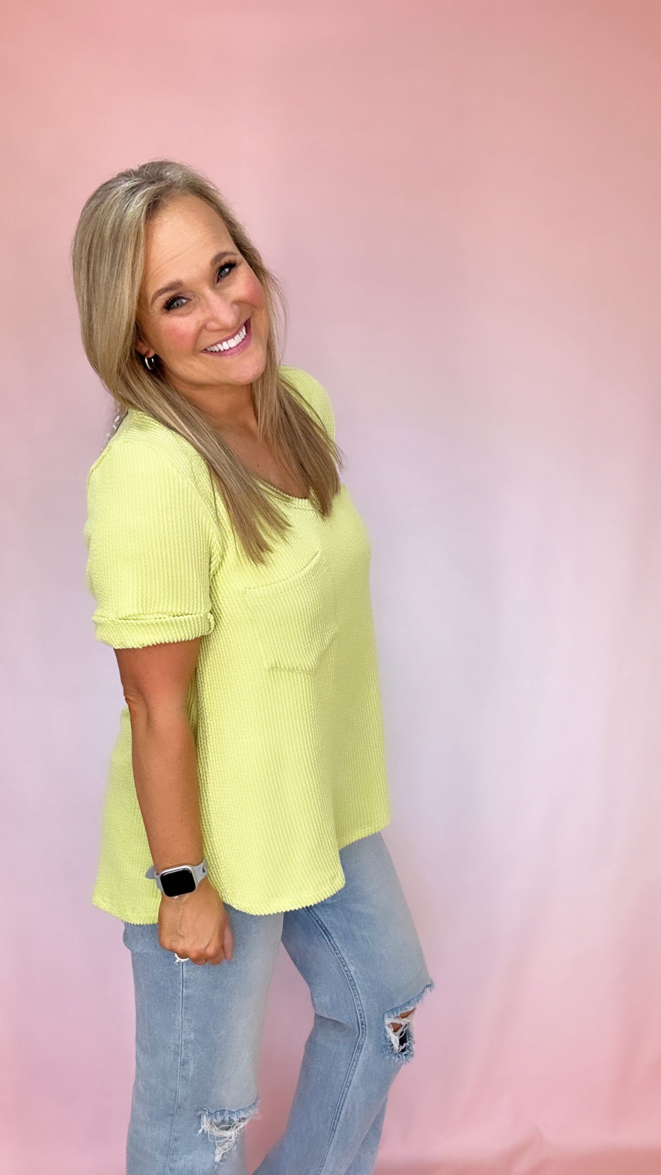 V-Neck Knit Top w/ Pocket-Short Sleeves-Podos Boutique, a Women's Fashion Boutique Located in Calera, AL