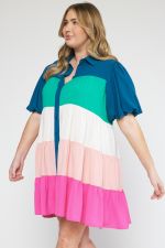 Color Block Button Front Dress PLUS-Boutique Items. - Boutique Apparel - Curvy Style - Dresses - Short-Podos Boutique, a Women's Fashion Boutique Located in Calera, AL