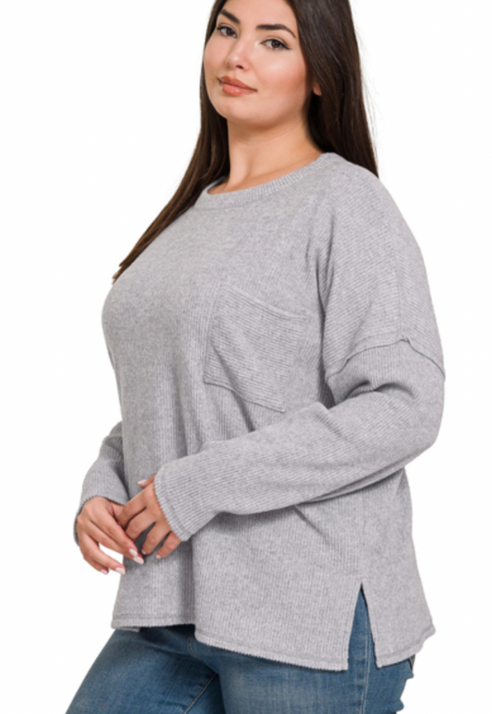 Ribbed Brushed Melange Hacci-Boutique Items. - Boutique Apparel - Curvy Style - Tops-Podos Boutique, a Women's Fashion Boutique Located in Calera, AL