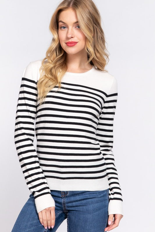 Crewneck Stripe Sweater-Sweaters-Podos Boutique, a Women's Fashion Boutique Located in Calera, AL