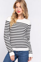 Crewneck Stripe Sweater-Sweaters-Podos Boutique, a Women's Fashion Boutique Located in Calera, AL