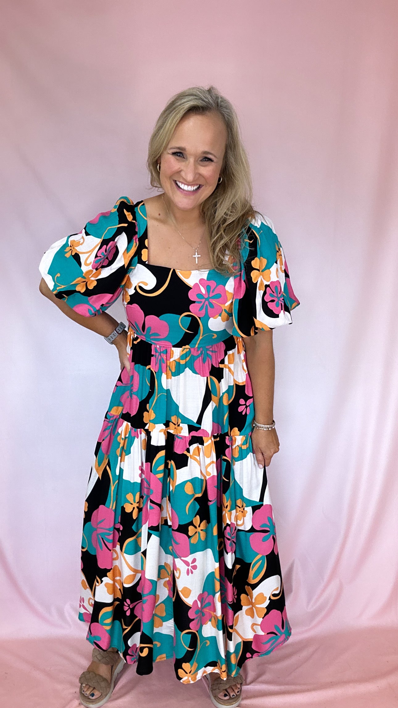 Maui Floral Midi Dress-Midi Dresses-Podos Boutique, a Women's Fashion Boutique Located in Calera, AL