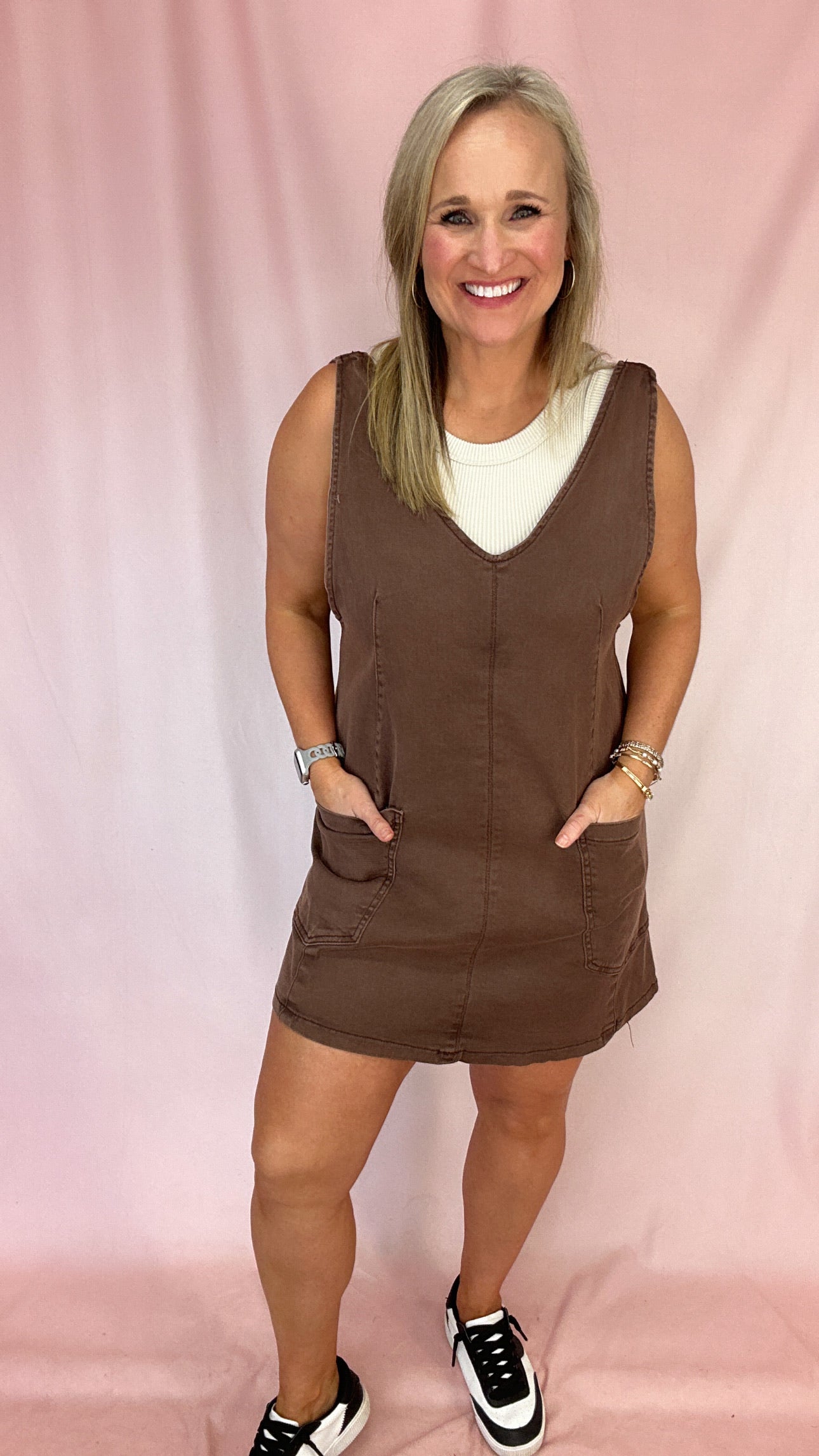 Everything But Basic Overall Dress-Short Dresses-Podos Boutique, a Women's Fashion Boutique Located in Calera, AL