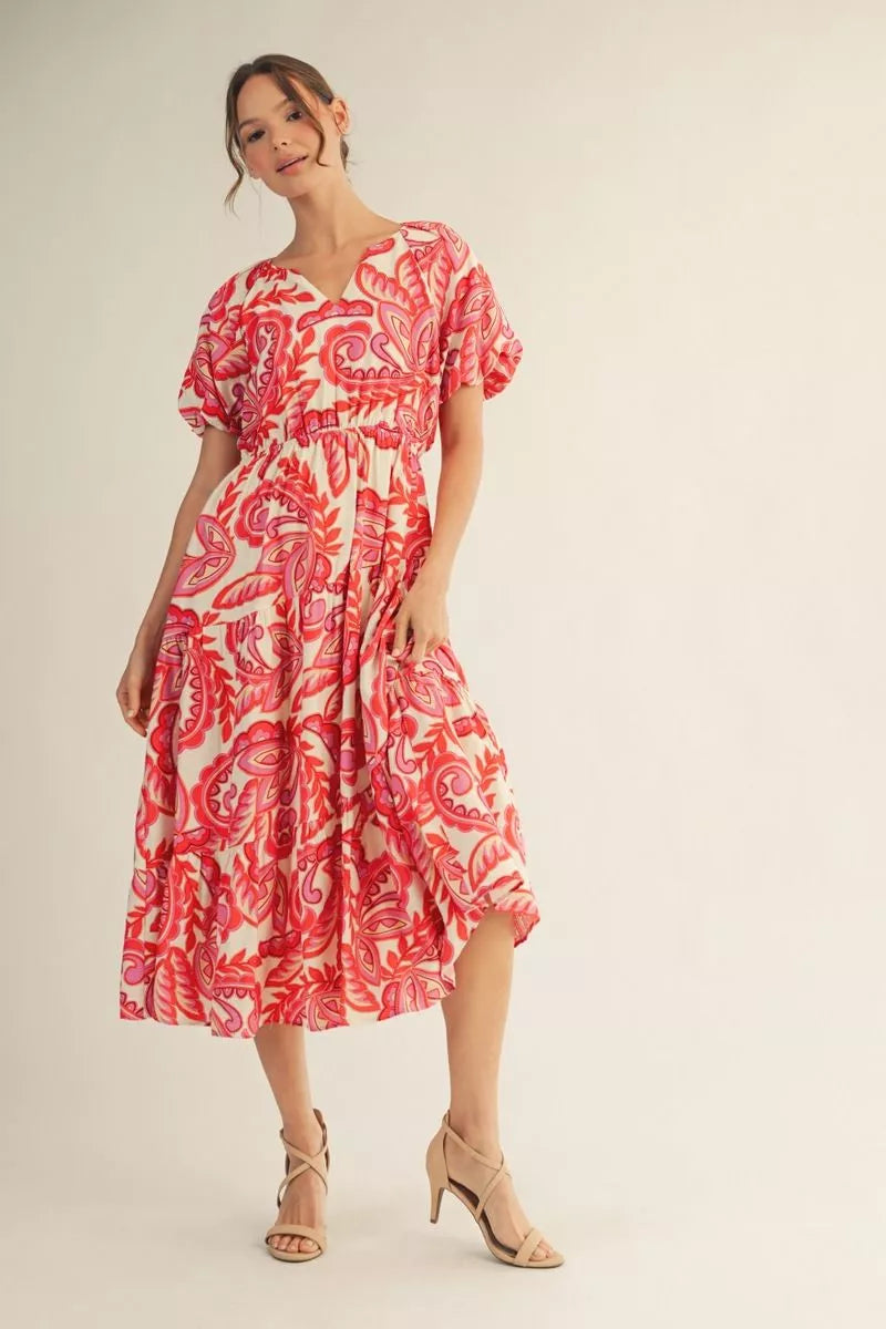 Boho Paisley Midi Dress-Midi Dresses-Podos Boutique, a Women's Fashion Boutique Located in Calera, AL