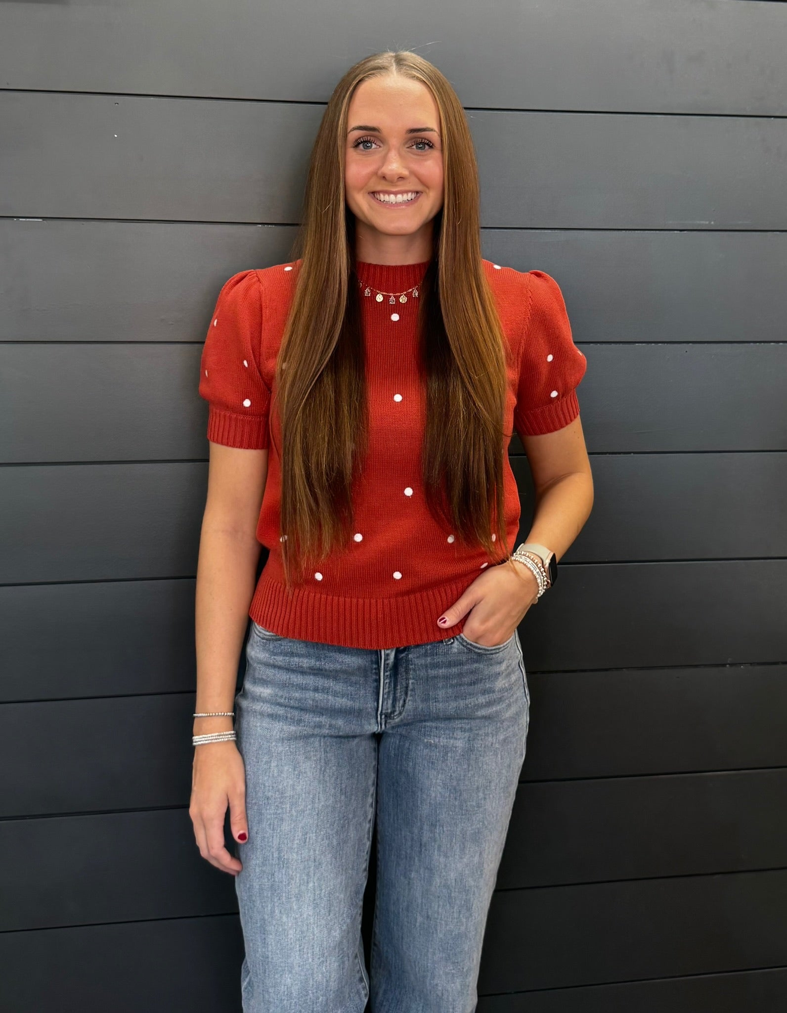 Dotting The Eyes Sweater Top-Podos Boutique, a Women's Fashion Boutique Located in Calera, AL
