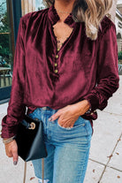 Red Velvet Blouse-Podos Boutique, a Women's Fashion Boutique Located in Calera, AL