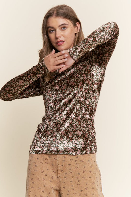 Floral Print Long Sleeve Top-Long Sleeves-Podos Boutique, a Women's Fashion Boutique Located in Calera, AL
