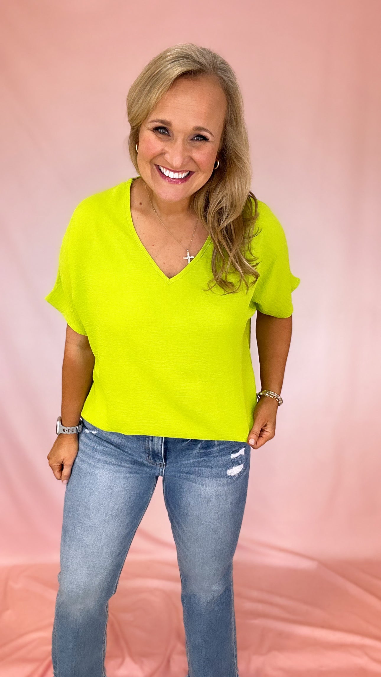 Jessie V-Neck Loose Top-Short Sleeves-Podos Boutique, a Women's Fashion Boutique Located in Calera, AL