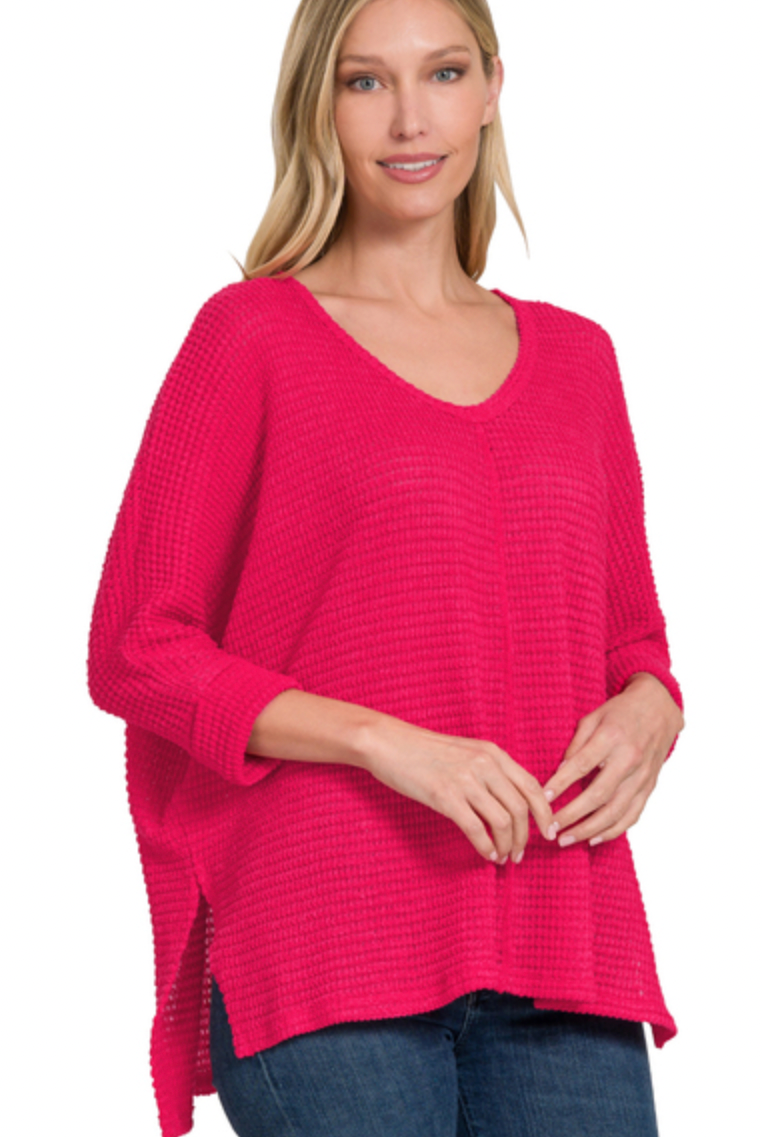 ¾ V-Neck Hi Lo Sweater-Sweaters-Podos Boutique, a Women's Fashion Boutique Located in Calera, AL