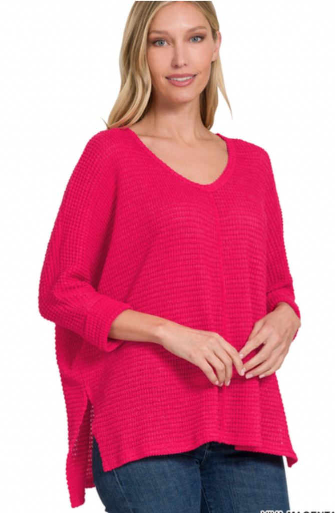 ¾ V-Neck Hi Lo Sweater-Sweaters-Podos Boutique, a Women's Fashion Boutique Located in Calera, AL