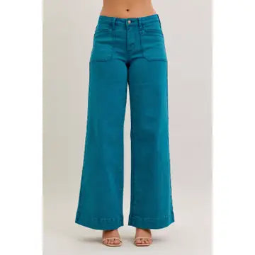 Judy Blue MR Utility Wide - Teal-Jeans-Podos Boutique, a Women's Fashion Boutique Located in Calera, AL
