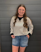 Striped Banded Pullover-Pullover-Podos Boutique, a Women's Fashion Boutique Located in Calera, AL