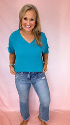 Jessie V-Neck Loose Top-Short Sleeves-Podos Boutique, a Women's Fashion Boutique Located in Calera, AL