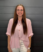 Stripe Button Down Boxy Top-Fashion Tops-Podos Boutique, a Women's Fashion Boutique Located in Calera, AL