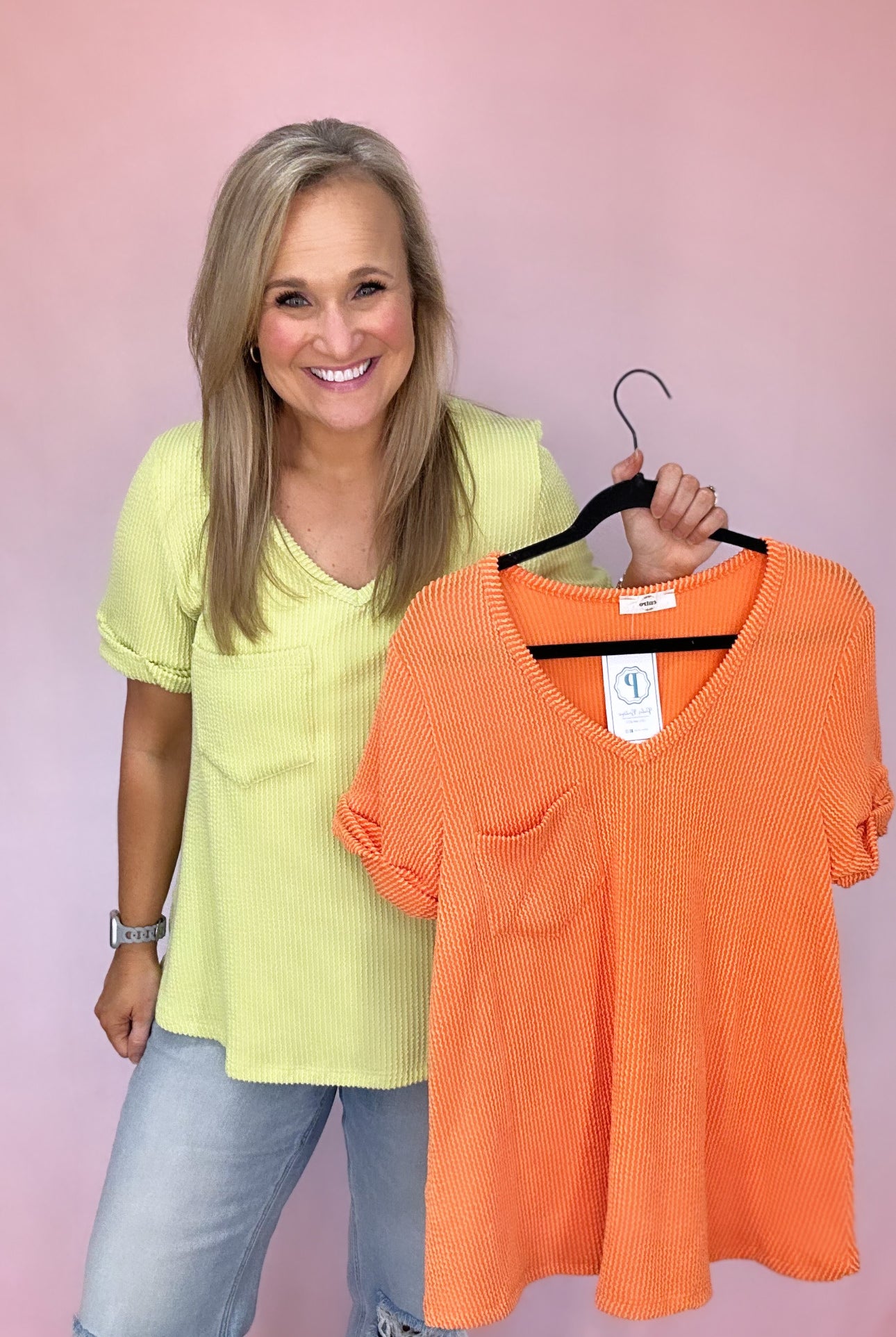 V-Neck Knit Top w/ Pocket-Short Sleeves-Podos Boutique, a Women's Fashion Boutique Located in Calera, AL