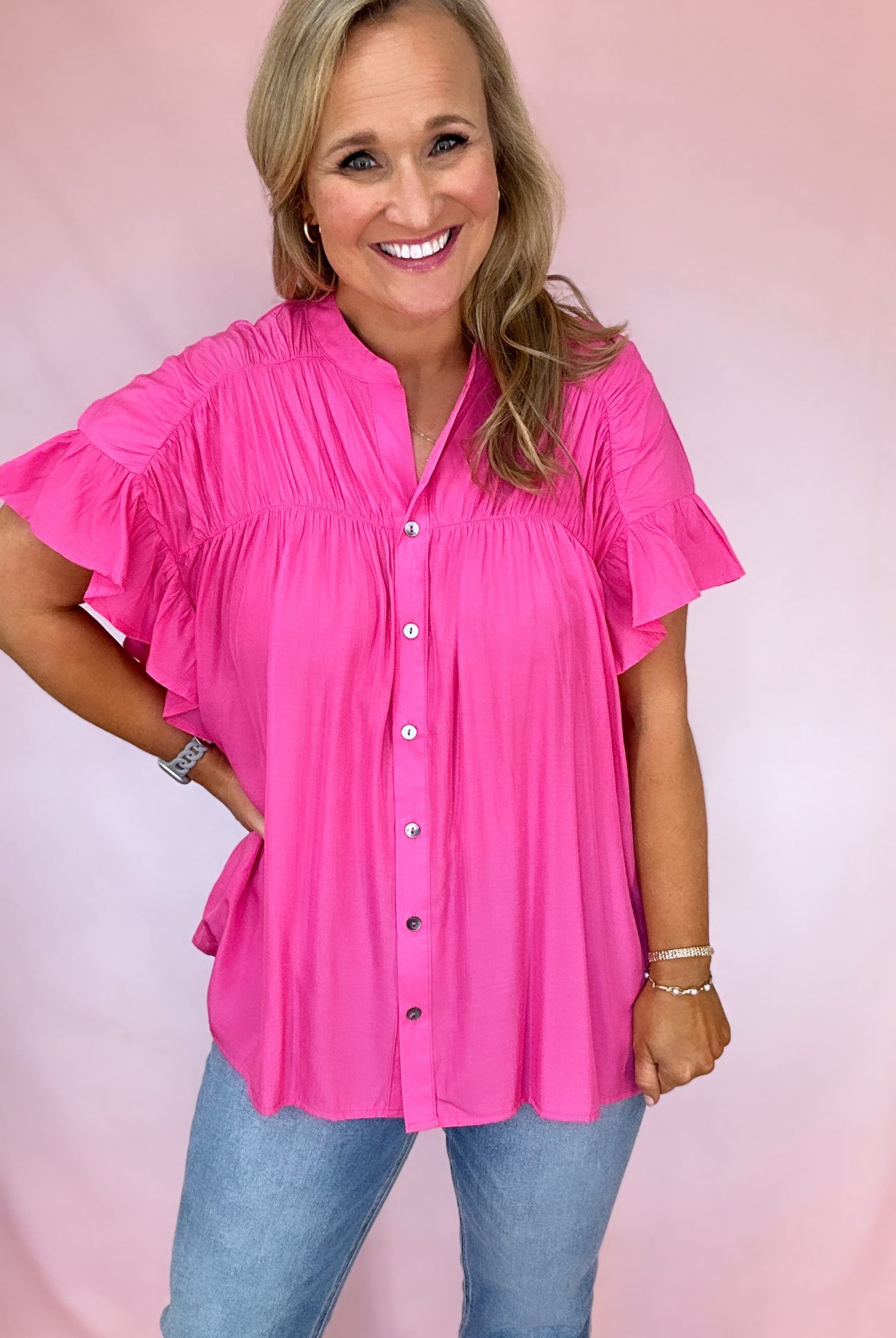 Leona Ruffle Detail Top-Short Sleeves-Podos Boutique, a Women's Fashion Boutique Located in Calera, AL