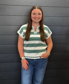 Striped Collared Short Sleeve Sweater-Fashion Tops-Podos Boutique, a Women's Fashion Boutique Located in Calera, AL