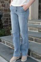 Risen HW Wide Leg - Slanted Pockets-Jeans-Podos Boutique, a Women's Fashion Boutique Located in Calera, AL