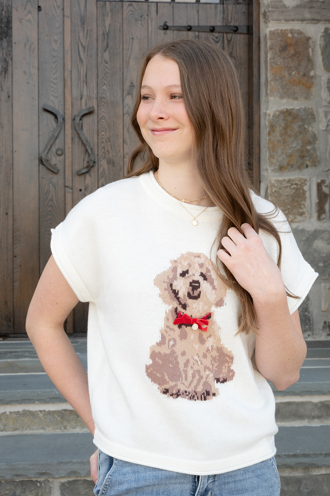 Memory Lane Sweater-Short Sleeves-Podos Boutique, a Women's Fashion Boutique Located in Calera, AL