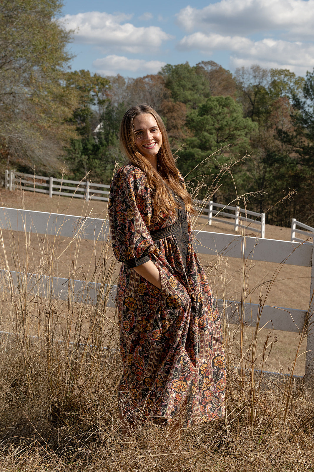 Midnight Paisley Zip Dress-Midi Dresses-Podos Boutique, a Women's Fashion Boutique Located in Calera, AL