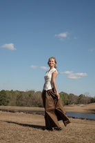 A-Line Mocha Flair Skirt-Skirts-Podos Boutique, a Women's Fashion Boutique Located in Calera, AL