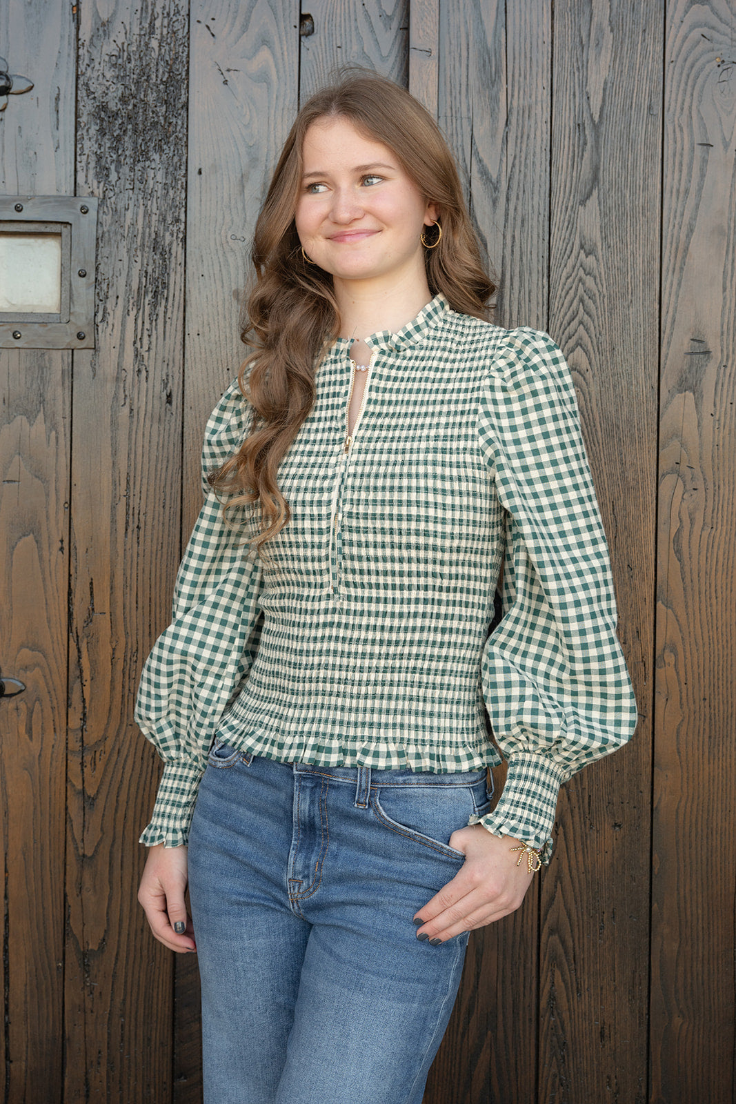 Go For Gingham Top-Long Sleeves-Podos Boutique, a Women's Fashion Boutique Located in Calera, AL