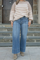 Risen TC Mid Rise Crop Wide Pintuck Front-Jeans-Podos Boutique, a Women's Fashion Boutique Located in Calera, AL