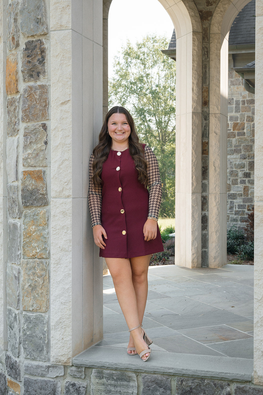 Houndstooth Mesh Top-Long Sleeves-Podos Boutique, a Women's Fashion Boutique Located in Calera, AL