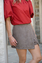 Twill Suede Mini Wrap Skort-skort-Podos Boutique, a Women's Fashion Boutique Located in Calera, AL