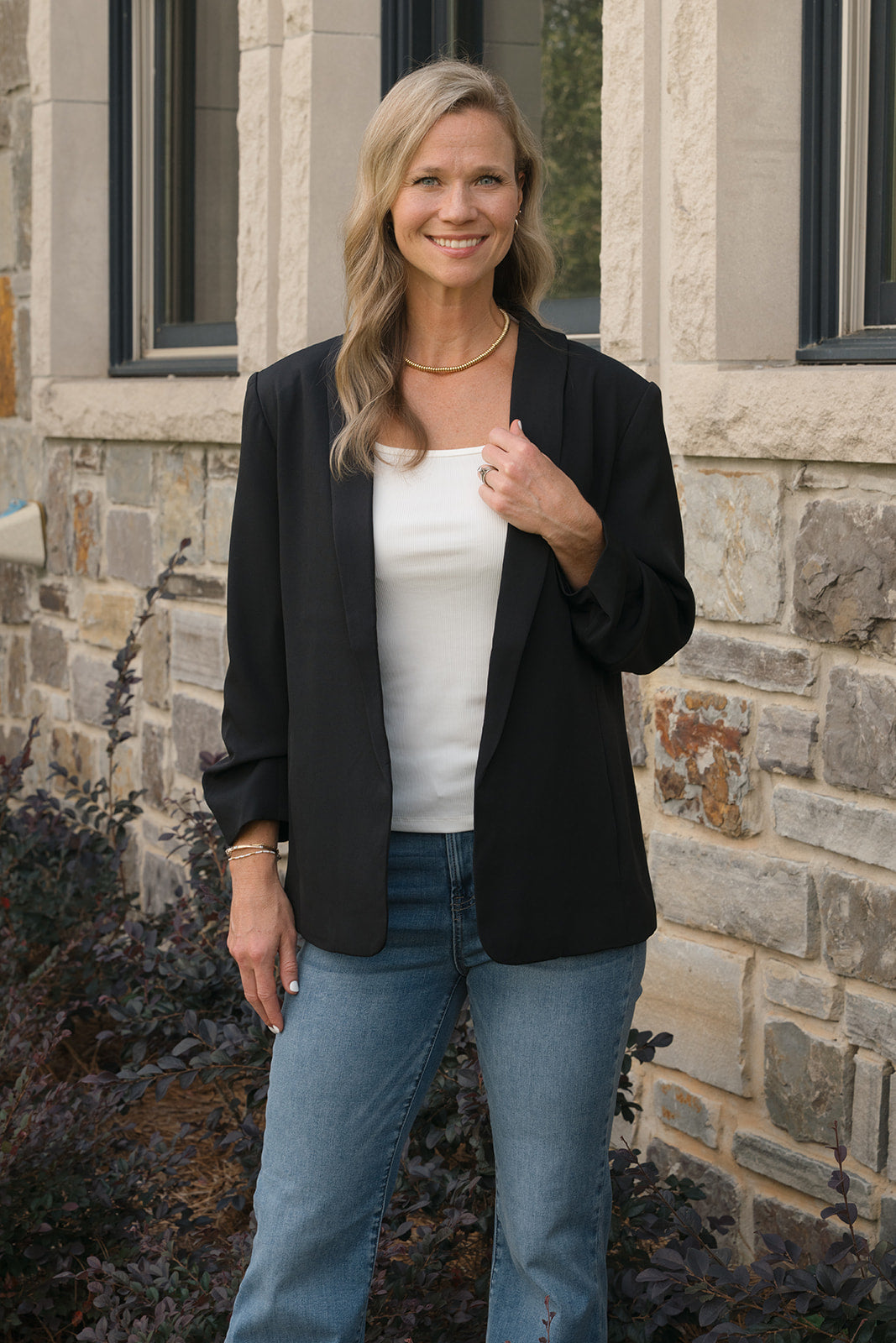 Ruched Sleeve Open Blazer-Blazers-Podos Boutique, a Women's Fashion Boutique Located in Calera, AL