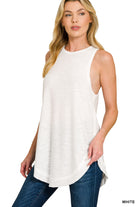 Curved Hem Slub Tunic Tank-Fashion Tops-Podos Boutique, a Women's Fashion Boutique Located in Calera, AL