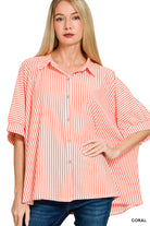 Oversized Stripe Button Down Shirt-Fashion Tops-Podos Boutique, a Women's Fashion Boutique Located in Calera, AL