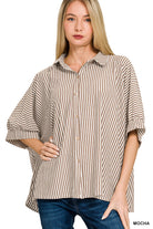Oversized Stripe Button Down Shirt-Fashion Tops-Podos Boutique, a Women's Fashion Boutique Located in Calera, AL