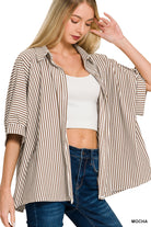 Oversized Stripe Button Down Shirt-Fashion Tops-Podos Boutique, a Women's Fashion Boutique Located in Calera, AL