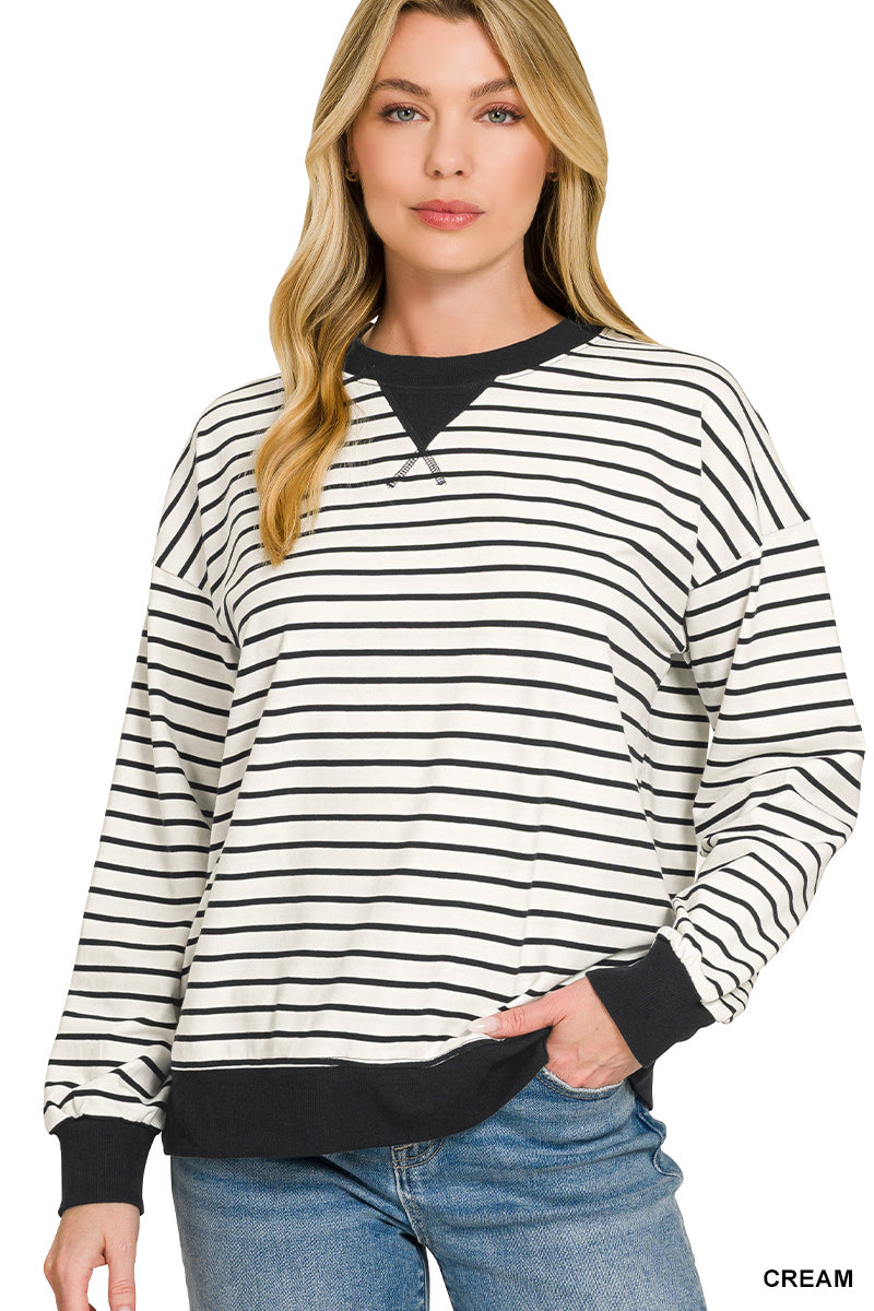 Striped Banded Pullover-Pullover-Podos Boutique, a Women's Fashion Boutique Located in Calera, AL