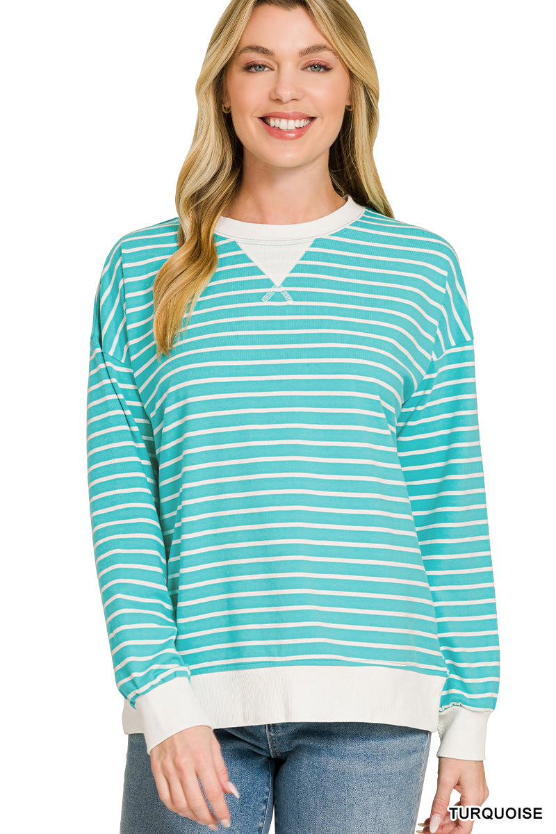 Striped Banded Pullover-Pullover-Podos Boutique, a Women's Fashion Boutique Located in Calera, AL