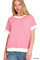 Stripe Contrast Banded Top-Fashion Tops-Podos Boutique, a Women's Fashion Boutique Located in Calera, AL