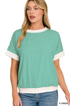 Stripe Contrast Banded Top-Fashion Tops-Podos Boutique, a Women's Fashion Boutique Located in Calera, AL