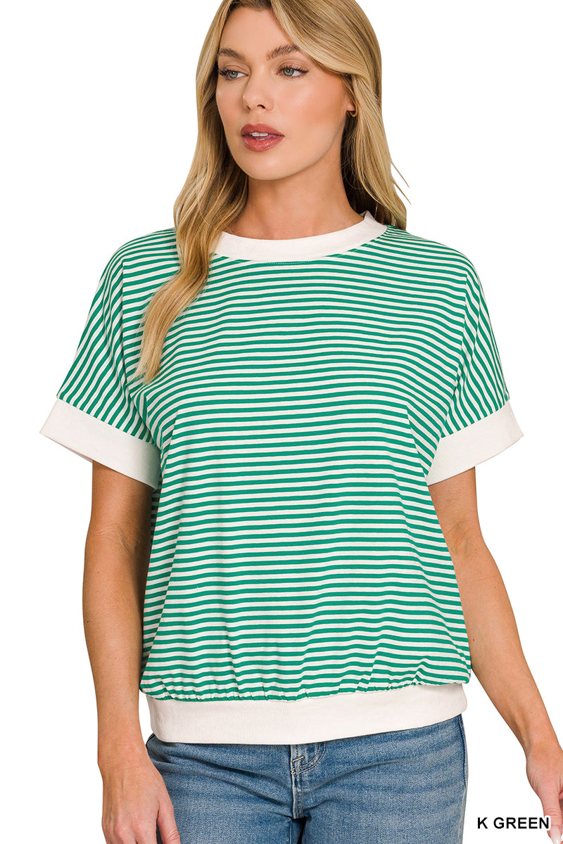 Stripe Contrast Banded Top-Fashion Tops-Podos Boutique, a Women's Fashion Boutique Located in Calera, AL
