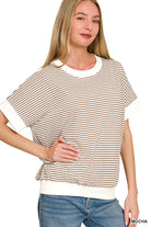 Stripe Contrast Banded Top-Fashion Tops-Podos Boutique, a Women's Fashion Boutique Located in Calera, AL