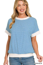 Stripe Contrast Banded Top-Fashion Tops-Podos Boutique, a Women's Fashion Boutique Located in Calera, AL