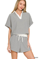 Striped Collared Top & Shorts Set-Sets-Podos Boutique, a Women's Fashion Boutique Located in Calera, AL