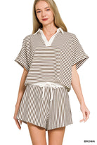 Striped Collared Top & Shorts Set-Sets-Podos Boutique, a Women's Fashion Boutique Located in Calera, AL