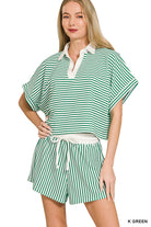 Striped Collared Top & Shorts Set-Sets-Podos Boutique, a Women's Fashion Boutique Located in Calera, AL