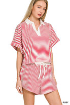 Striped Collared Top & Shorts Set-Sets-Podos Boutique, a Women's Fashion Boutique Located in Calera, AL