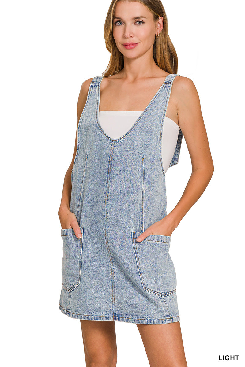 All The Rage Denim Overall Dress-Short Dresses-Podos Boutique, a Women's Fashion Boutique Located in Calera, AL