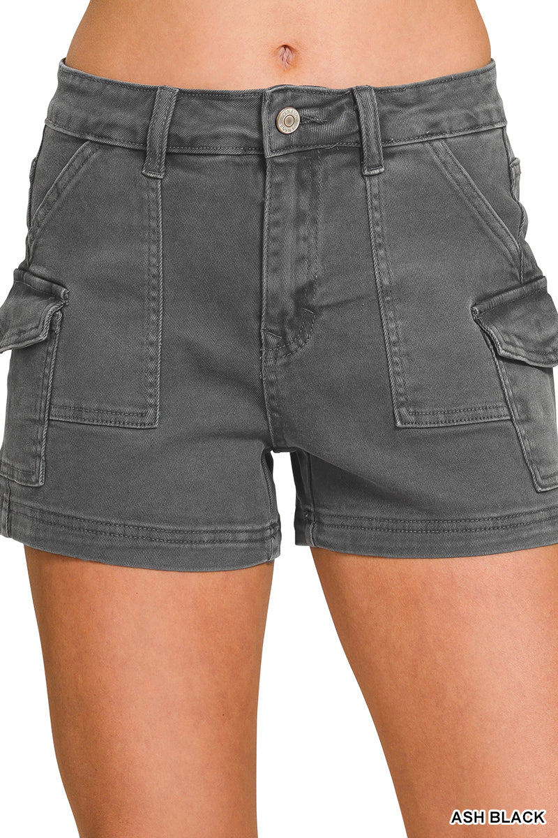 Utility Pocket Denim Shorts-Shorts-Podos Boutique, a Women's Fashion Boutique Located in Calera, AL