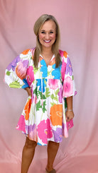 Paris Floral Dress-Short Dresses-Podos Boutique, a Women's Fashion Boutique Located in Calera, AL