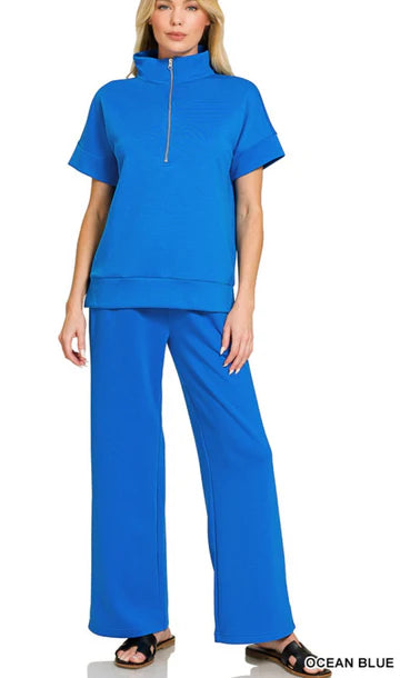 Scuba Half Zip and Pants Set-Sets-Podos Boutique, a Women's Fashion Boutique Located in Calera, AL