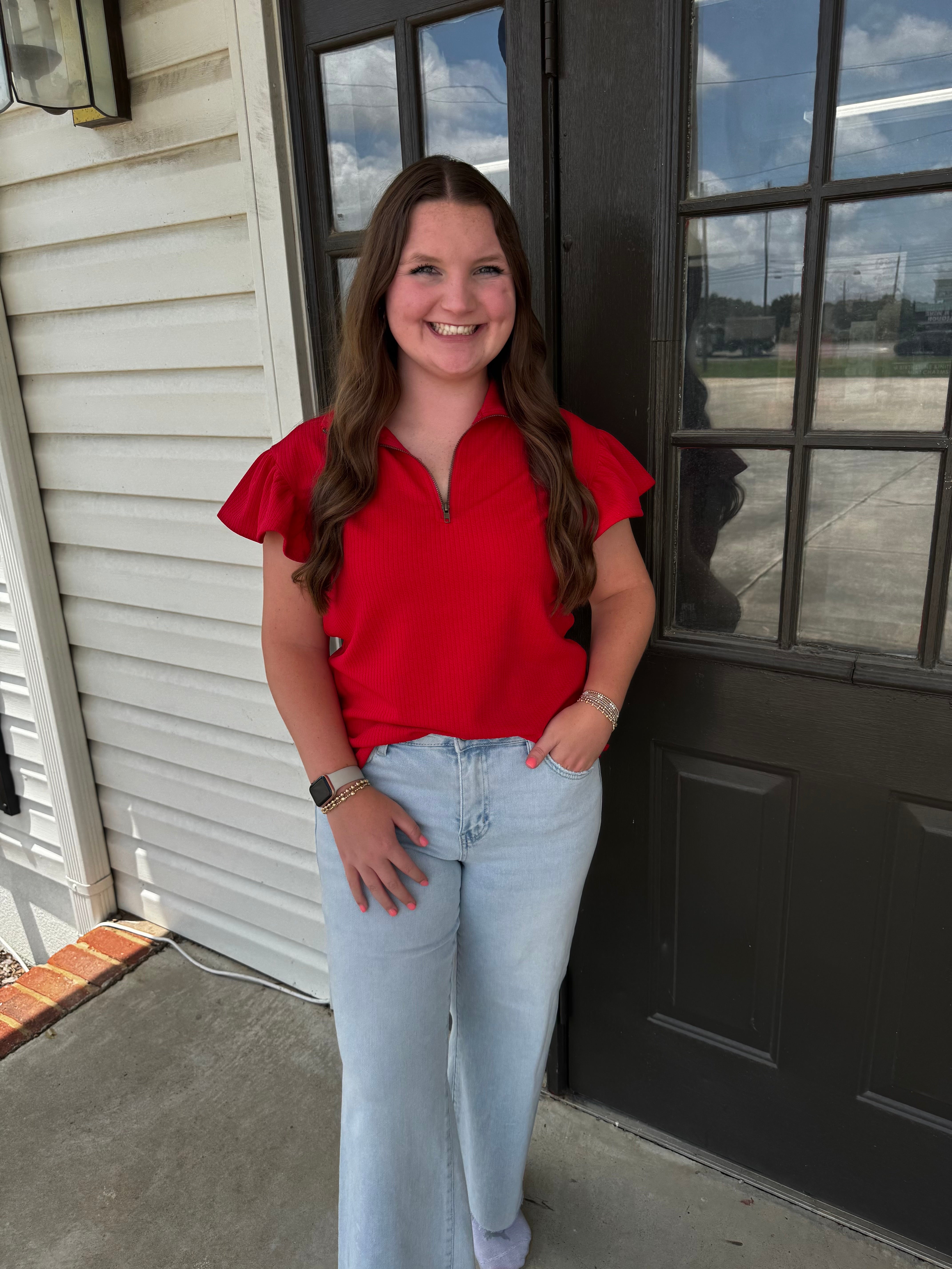 G + E Kelly Quarter Zip Top-Fashion Tops-Podos Boutique, a Women's Fashion Boutique Located in Calera, AL